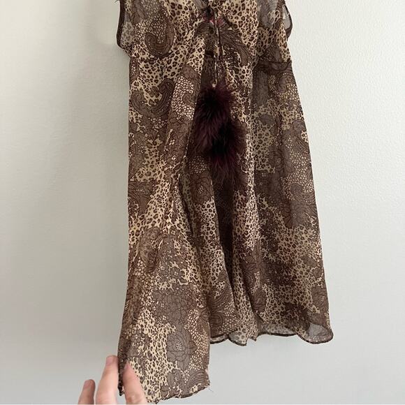 Unforgettable Women's Tan Brown Leopard Print Sheer Tie Front Cami Small - Picture 6 of 8